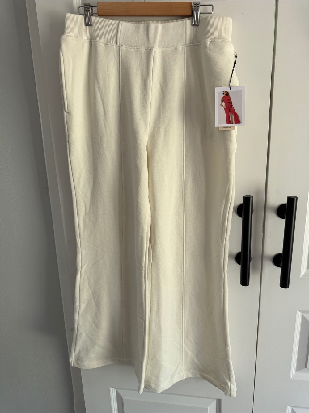 Nation Los Angeles Cream Knit kick flare Wide Leg Pants XL